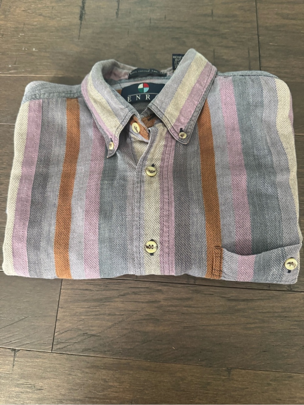 ENRO Striped Casual Button-Down Shirt in Gray, Pink & Brown